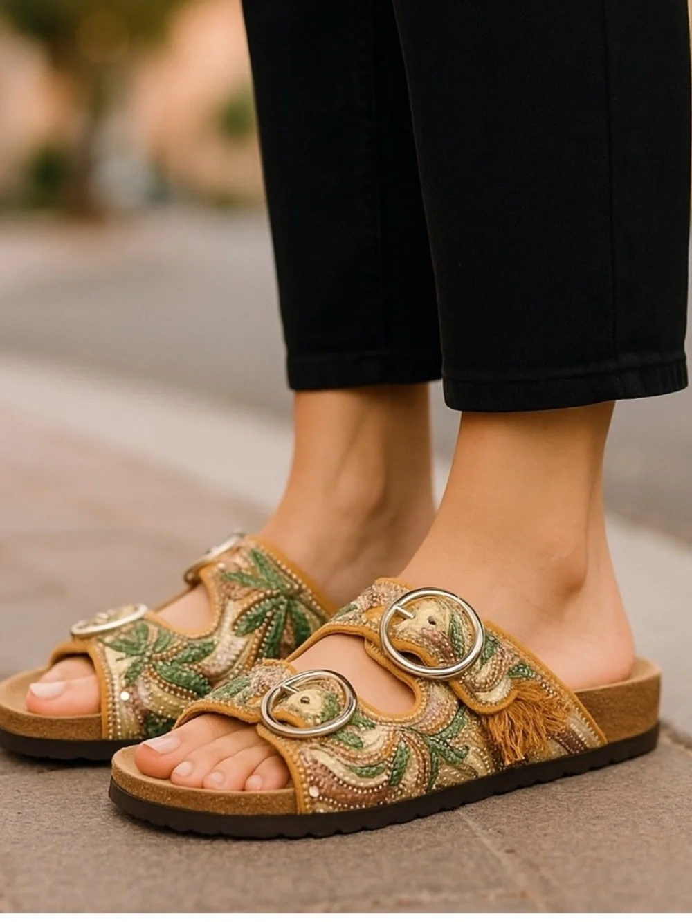 House of Harlow Beaded Boho Slides Sandals Size 8